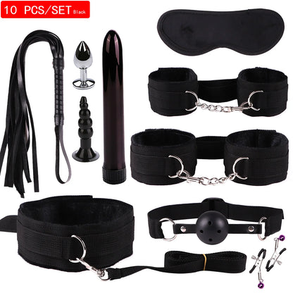 Kit BDSM en Cuir - Set Bondage 7 à 11 Pièces avec Collier, Menottes et Accessoires Érotiques