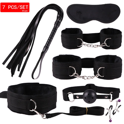 Kit BDSM en Cuir - Set Bondage 7 à 11 Pièces avec Collier, Menottes et Accessoires Érotiques