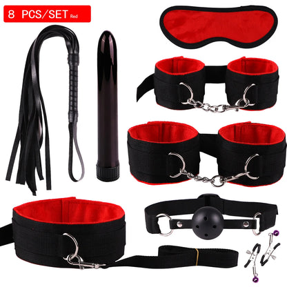 Kit BDSM en Cuir - Set Bondage 7 à 11 Pièces avec Collier, Menottes et Accessoires Érotiques