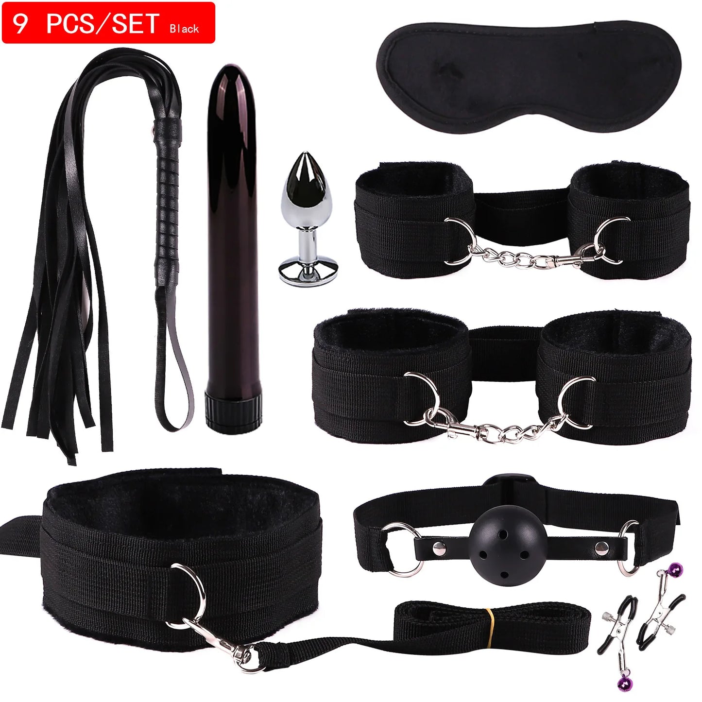 Kit BDSM en Cuir - Set Bondage 7 à 11 Pièces avec Collier, Menottes et Accessoires Érotiques